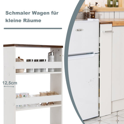 4-Tier Rolling Kitchen Cart with Handle, 48x12.5x81 cm, White