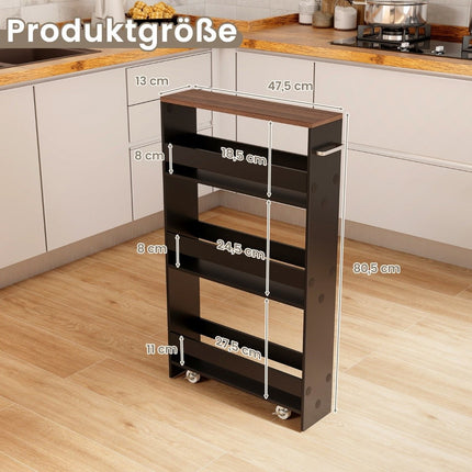 4-Tier Rolling Kitchen Cart with Handle, Black & Brown