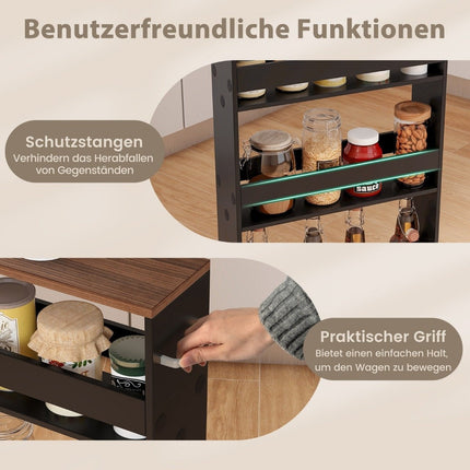 4-Tier Rolling Kitchen Cart with Handle, Black & Brown