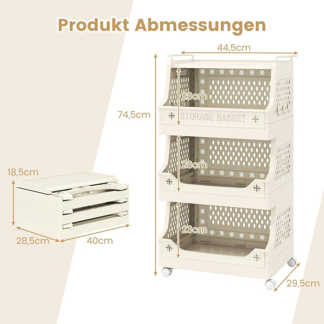4-laags wasmand op wielen met handgrepen en haken