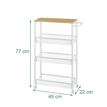 4-Tier Slim Kitchen Trolley – Metal & Wood Finish