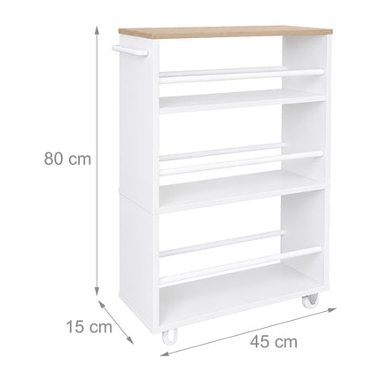 4-Tier Slim Trolley with Handle – Natural White