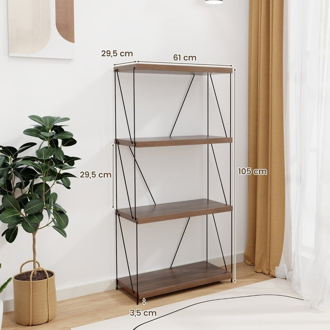 4 Tier Standing Shelf with Metal Frame Industrial Bookshelf Storage Rack 60 x 29.5 x 105 cm