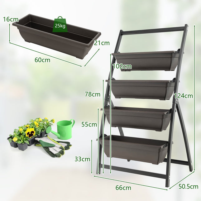 4-Tier Vertical Planter with Removable Boxes & Drainage