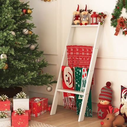 4-Tier Wall Ladder Shelf, Pine Wood, White 50x137 cm
