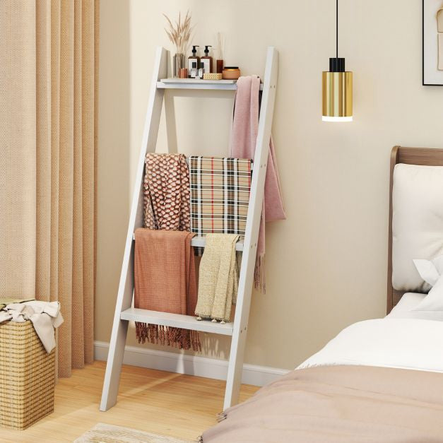 4-Tier Wall Ladder Shelf, Pine Wood, White 50x137 cm