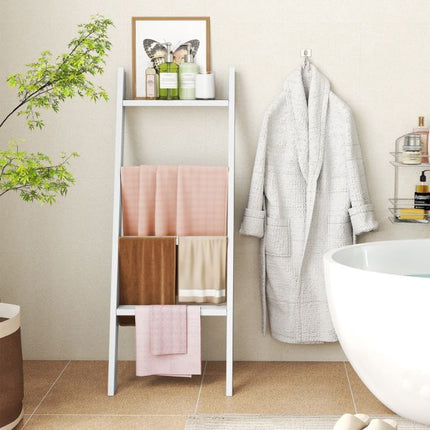 4-Tier Wall Ladder Shelf, Pine Wood, White 50x137 cm