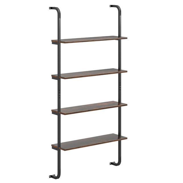 4-Tier Wall-Mounted Ladder Shelf, Wood & Metal, 70x20.5x150 cm