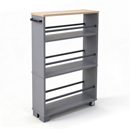 4-Tier Wood-Effect Trolley, Natural Gray, 80x13x50 cm