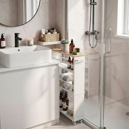4-Tier Wood-Effect Trolley with Handle, 80x13x50 cm