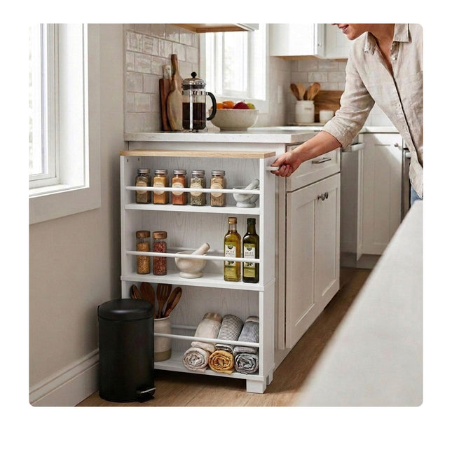4-Tier Wood-Effect Trolley with Handle, 80x13x50 cm