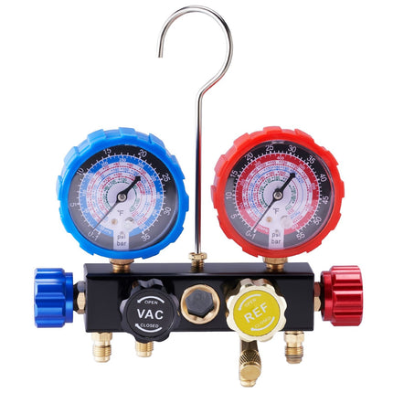 4-Way AC Manifold Gauge Set for R134A R22 R410A, 5 ft Hoses