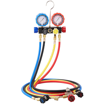 4-Way AC Manifold Gauge Set for R134A R22 R410A, 5 ft Hoses