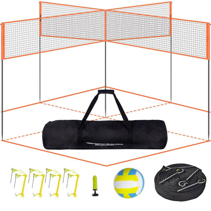 4-Way Volleyball Net Set, Adjustable Height, Carry Bag