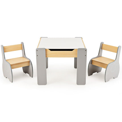 4 in 1 3 pcs. Children's seating group made of wood with removable board and storage space in grey