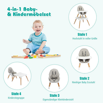 4-in-1 Adjustable Baby High Chair with Safety Harness