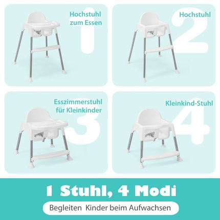 4 in 1 Baby High Chair Made of PP & Stainless Steel High Chair Convertible with Removable Double Tray White