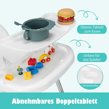 4 in 1 Baby High Chair Made of PP & Stainless Steel High Chair Convertible with Removable Double Tray White