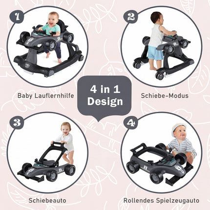 4-in-1 Baby Walker, Adjustable Height, Foldable, Dark Grey