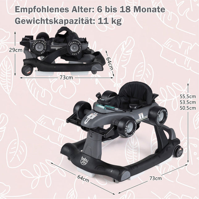 4-in-1 Baby Walker, Adjustable Height, Foldable, Dark Grey