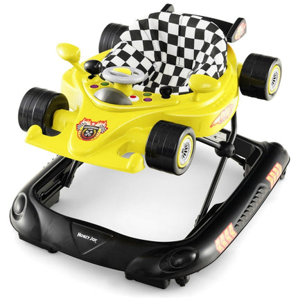 4 in 1 Baby Walker with Adjustable Height & Removable Play Tray Car Shaped Walker Yellow
