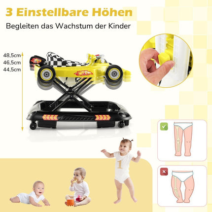 4 in 1 Baby Walker with Adjustable Height & Removable Play Tray Car Shaped Walker Yellow