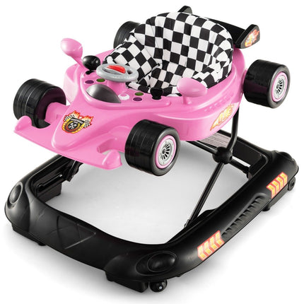 4-in-1 Baby Walker with Adjustable Heights, Pink Car Design