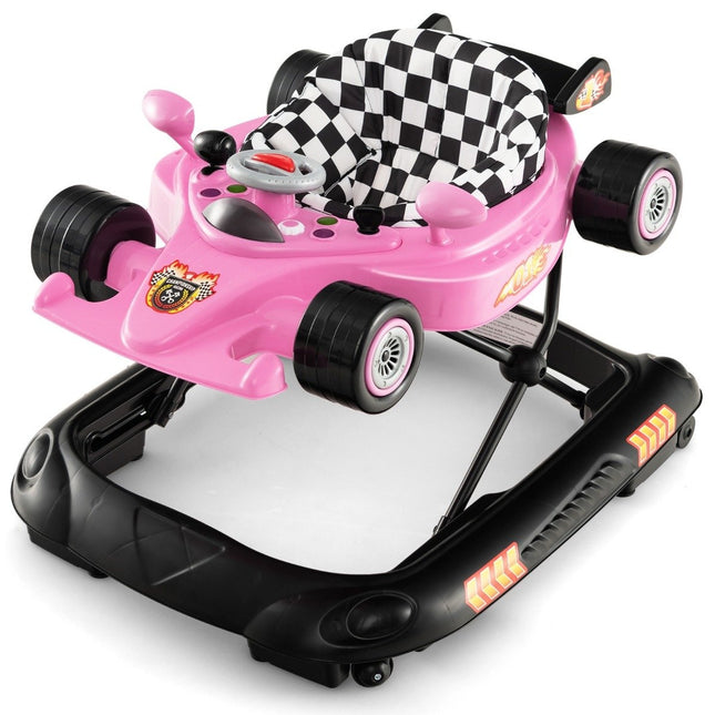 4-in-1 Baby Walker with Adjustable Heights, Pink Car Design