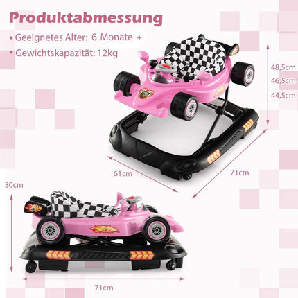 4-in-1 Baby Walker with Adjustable Heights, Pink Car Design