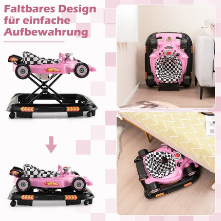 4-in-1 Baby Walker with Adjustable Heights, Pink Car Design