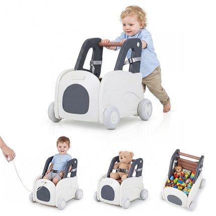 4-in-1 Car-Shaped Baby Walker with Safety Belt & Toy Storage