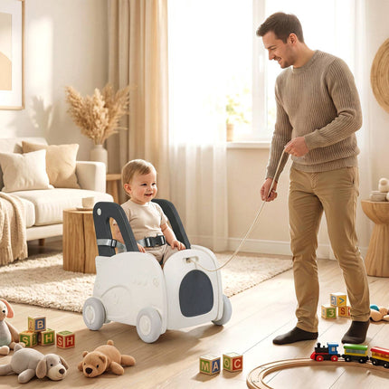 4-in-1 Car-Shaped Baby Walker with Safety Belt & Toy Storage