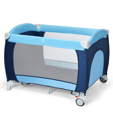4-in-1 Foldable Baby Crib & Playpen with Canopy, Blue