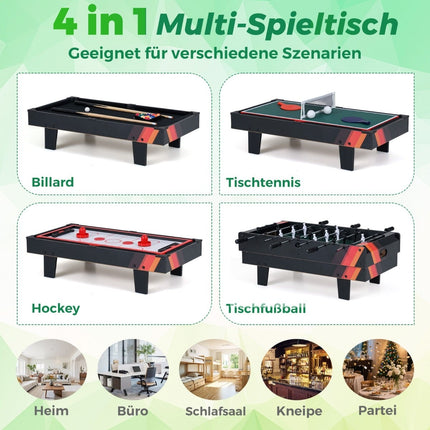4-in-1 Game Table: Foosball, Billiards, Tennis, Hockey