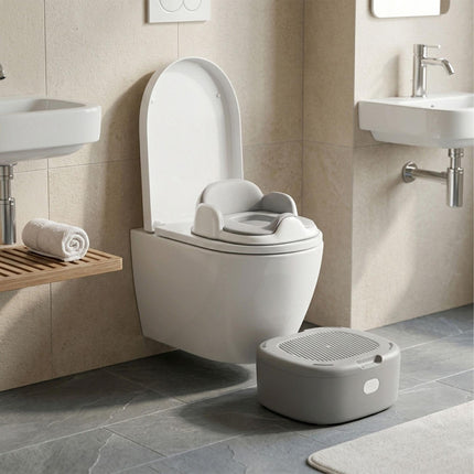 4-in-1 Grey Potty Trainer with Lid and Step Stool