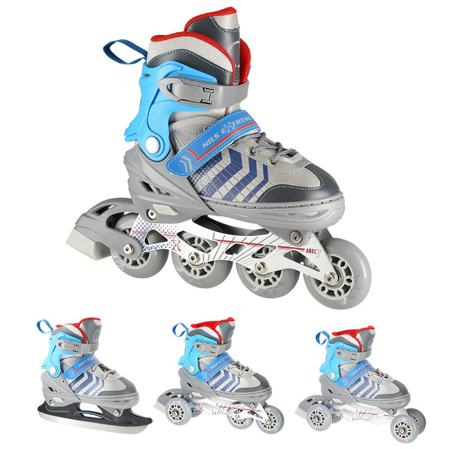 4-in-1 Inline & Ice Skates, Grey/Blue, Size S (29-33)