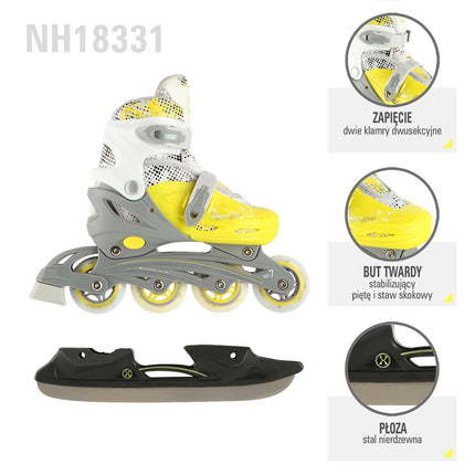 4-in-1 Inline/Ice Skates, Lime, Size S (31-34)
