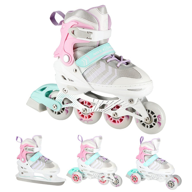 4-in-1 Inline & Ice Skates, Pink, Size M (34-38)