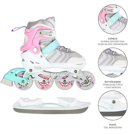 4-in-1 Inline & Ice Skates, Pink, Size M (34-38)