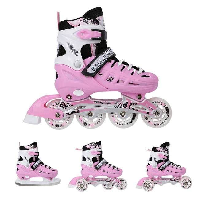 4-in-1 Inline/Ice Skates, Pink, Size S (31-34)