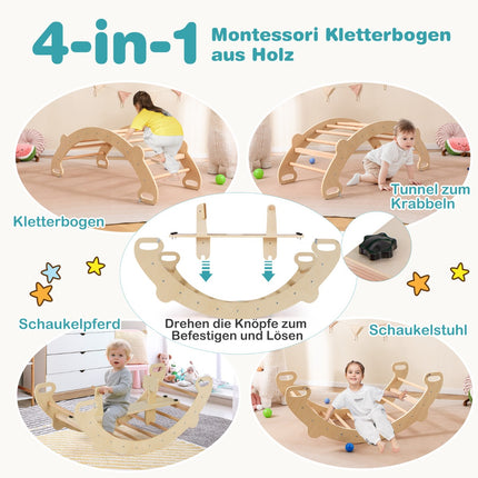 4-in-1 Wooden Climbing Toy – Rocker, Arch, Tunnel