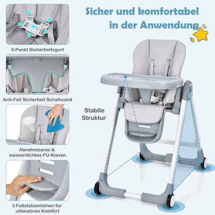 4 in 1 baby high chair foldable baby chair with reclining function 84 x 56 x 104 cm gray