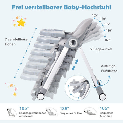 4 in 1 baby high chair foldable baby chair with reclining function 84 x 56 x 104 cm gray