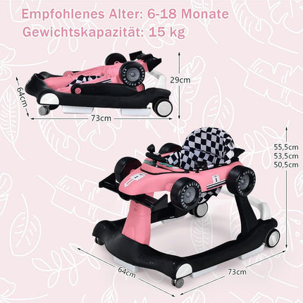 4 in 1 baby walker folding baby walker 73 x 64 x 50.5/53.5/55.5 cm pink