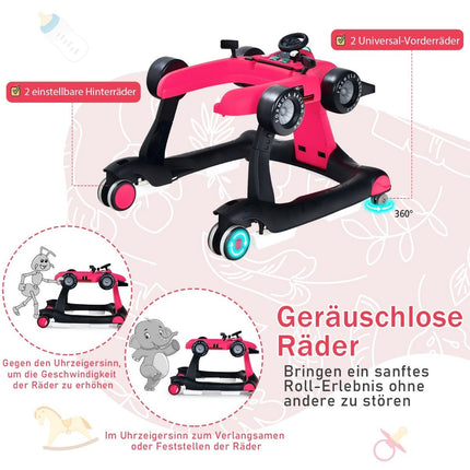 4 in 1 baby walker folding baby walker 73 x 64 x 50.5/53.5/55.5 cm pink