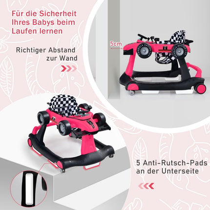 4 in 1 baby walker folding baby walker 73 x 64 x 50.5/53.5/55.5 cm pink