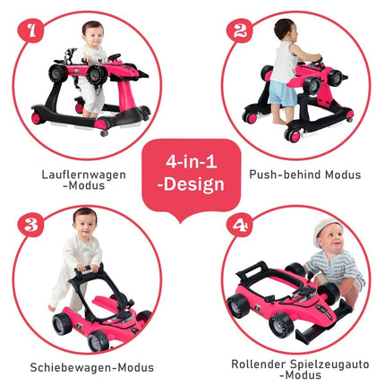 4 in 1 baby walker folding baby walker 73 x 64 x 50.5/53.5/55.5 cm pink