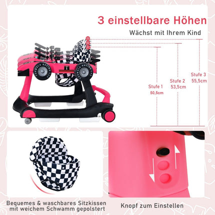 4 in 1 baby walker folding baby walker 73 x 64 x 50.5/53.5/55.5 cm pink
