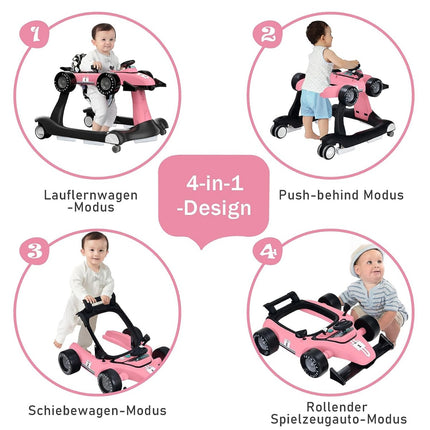 4 in 1 baby walker folding baby walker 73 x 64 x 50.5/53.5/55.5 cm pink