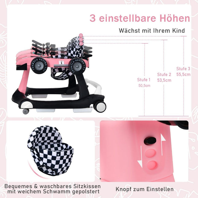 4 in 1 babywalker opvouwbare babywalker 73 x 64 x 50,5/53,5/55,5 cm roze